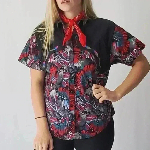 Vintage 90s Western Tribal Flyback Button Down Shirt - M - Picture 1 of 9